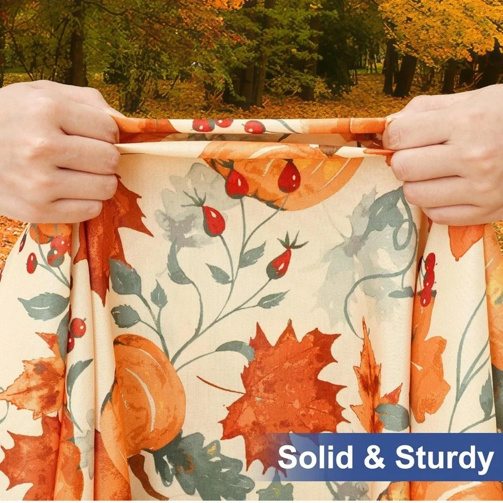 Autumn Harvest Pumpkin Leaves Round 36-44 in. Tablecloth Orange Cream